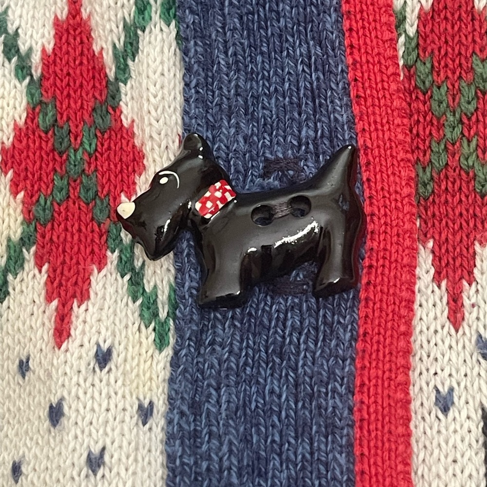 Vtg Casual Corner Grannycore Scottish Terrier Dog Sweater Vest Cardigan - Picture 3 of 6
